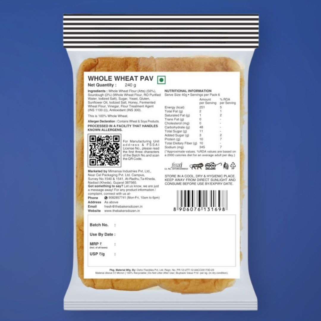 Zero Maida Whole Wheat Pav